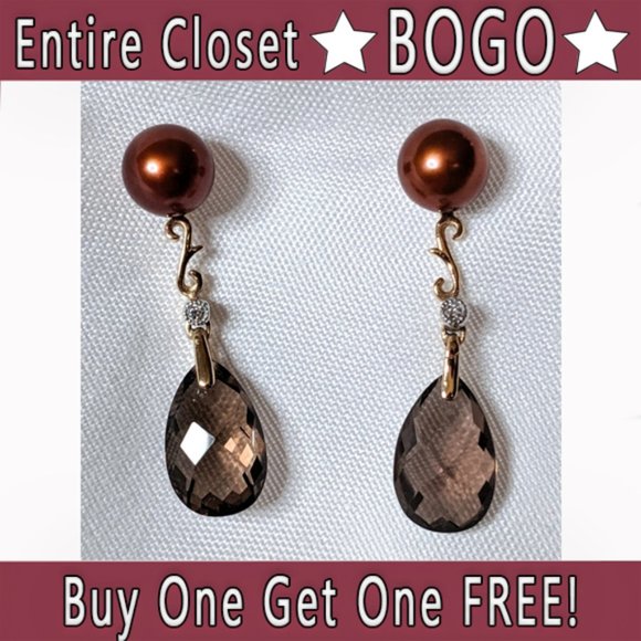 Kay Jewelers Jewelry - Smoky Quartz and Pearl 10K YG Earrings